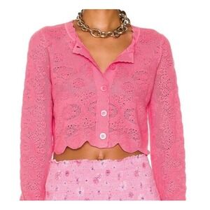 LoveShackFancy Pink Pointelle Knit Cardigan Size L